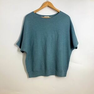 The Reset R Label Blue Ribbed Knit Dolman Sleeve Oversized Sweater Top S M